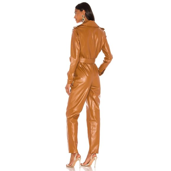 NWT Ronny Kobo cognac brown faux leather jumpsuit, XS - Picture 3 of 8
